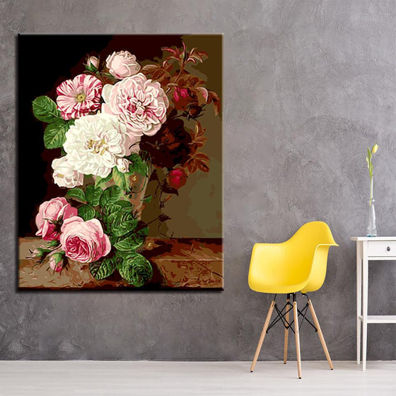 Bright Pink Flowers Wall Art Living Room- DIY Painting by Numbers Kit