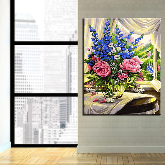 Flowers In Front Of The Window - DIY Painting by Numbers Kit