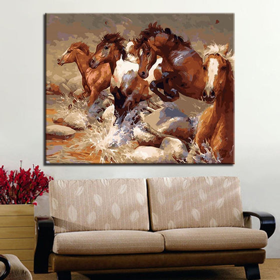 Aggressive Running Horses - DIY Painting by Numbers Kit