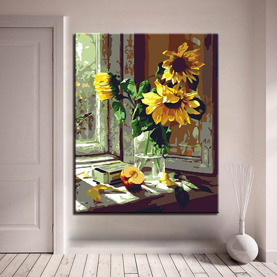 Window Sunflower Half Apple - DIY Painting by Numbers Kit