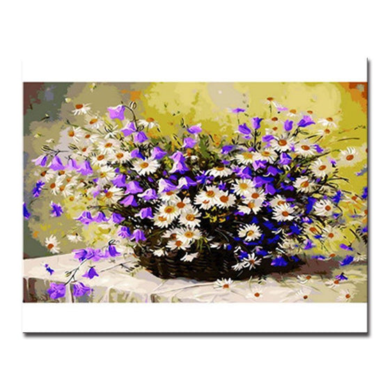 Purple Bell Orchid White Daisies - DIY Painting by Numbers Kit