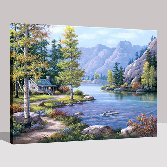 Stream Mountains Woods House - DIY Painting by Numbers Kit