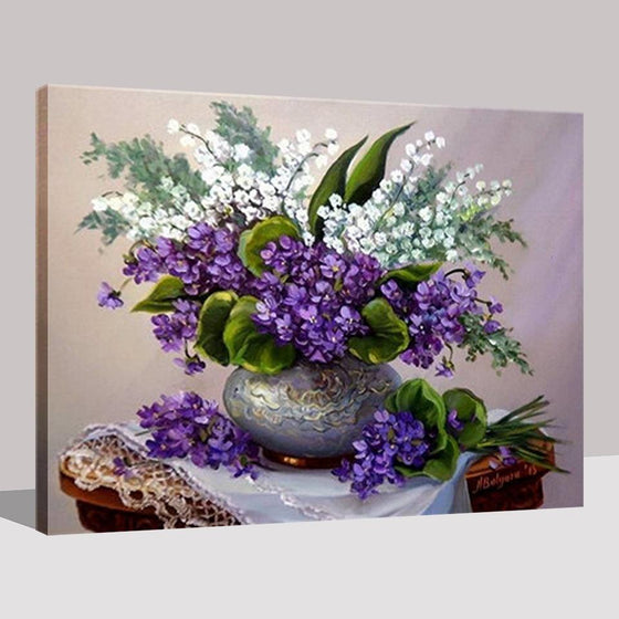 Flower Vase Purple And White Flowers - DIY Painting by Numbers Kit