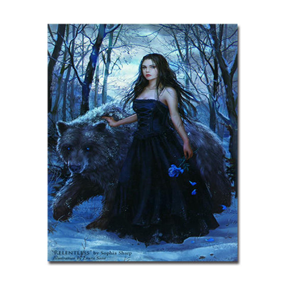 Girl In Black And Polar Bear - DIY Painting by Numbers Kit