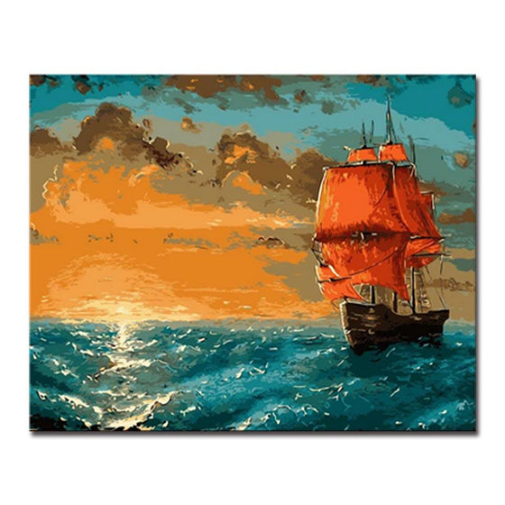 Sailboat Sunset Glow - DIY Painting by Numbers Kit