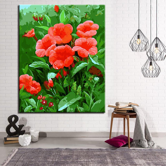 Red Flower Green Grass - DIY Painting by Numbers Kit