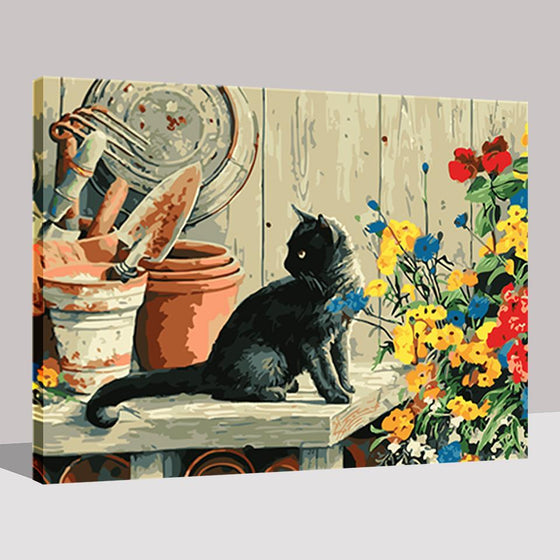 Black Cat And Tools Flowers - DIY Painting by Numbers Kit