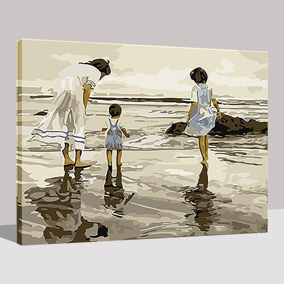 Girls Playing By The Sea - DIY Painting by Numbers Kit