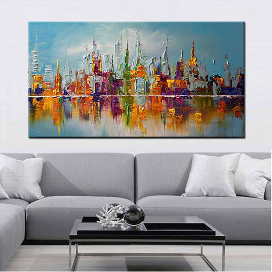 Hand Painted Abstract Colored Building Canvas Wall Art
