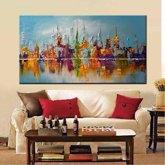Hand Painted Abstract Colored Building Canvas Wall Art