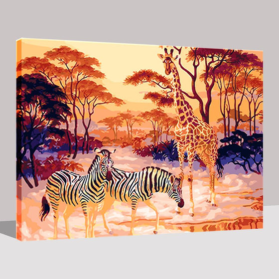 Tropical Rain Forest Giraffe Zebra - DIY Painting by Numbers Kit