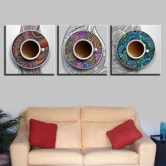 Abstract Coffee Cups Canvas Wall Art Living Room