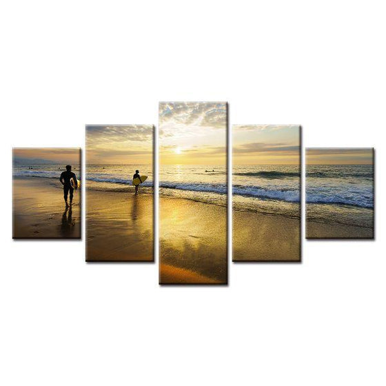 Beach Surfing & Sunset Canvas Wall Art