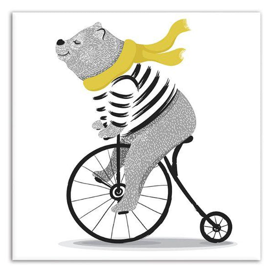 Bear On A Bicycle Canvas Wall Art