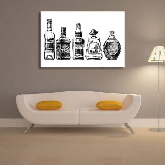Black & White Liquor Bottles Canvas Wall Art Decor