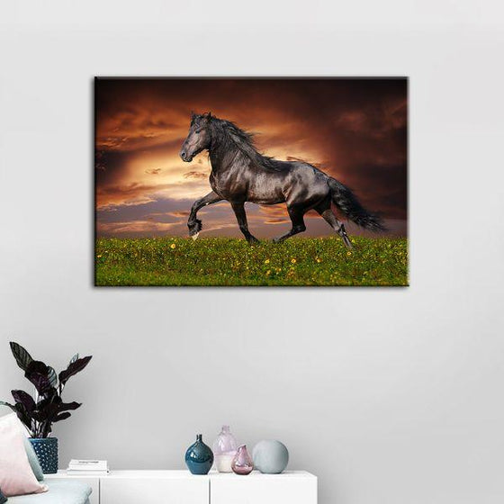 Black Friesian Horse Canvas Wall Art Print