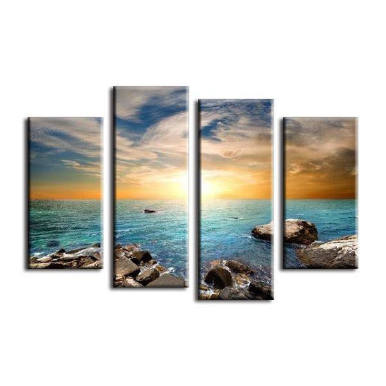 Calm Blue Sea & Sunset Canvas Wall Art Prints
