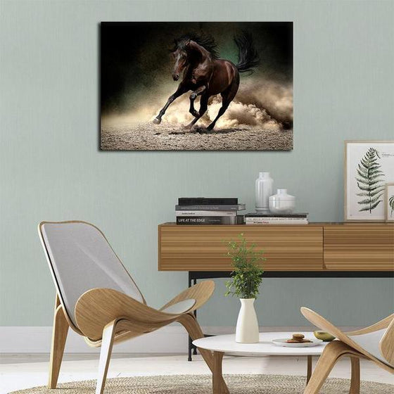 Brown Galloping Horse Canvas Wall Art Bedroom
