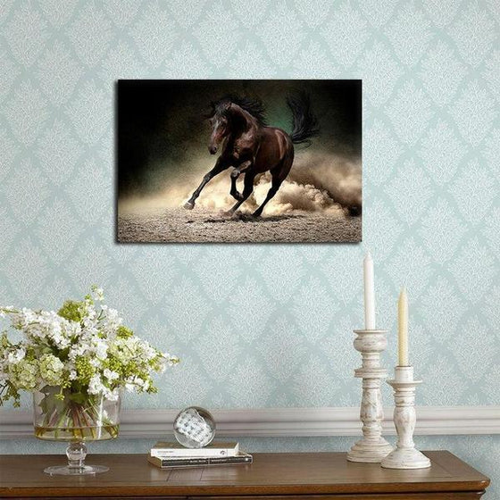 Brown Galloping Horse Canvas Wall Art Dining Room