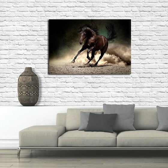 Brown Galloping Horse Canvas Wall Art Living Room