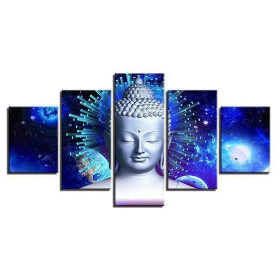 Bright Blue Abstract Buddha Canvas Wall Art Decor
