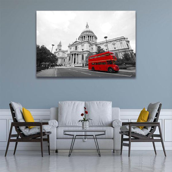 Red Bus In St. Paul's Cathedral Canvas Wall Art Room