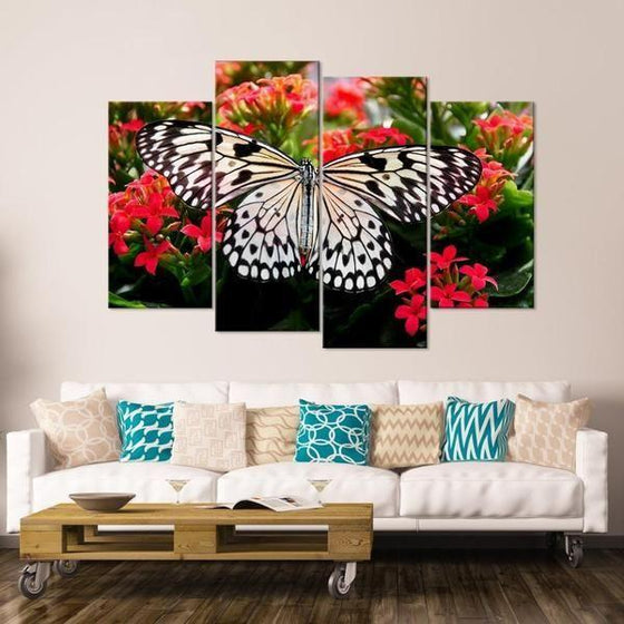 Butterfly On Flowers Canvas Wall Art Living Room Decor