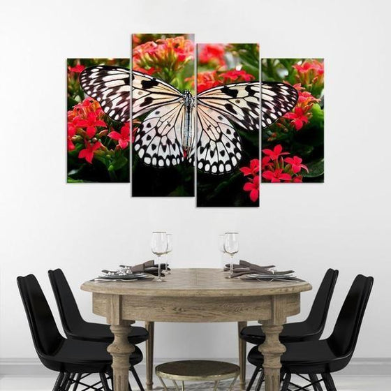 Butterfly On Flowers Canvas Wall Art Dining Room