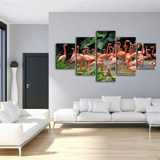 Caribbean Pink Flamingos 5 Panels Canvas Wall Art Living Room
