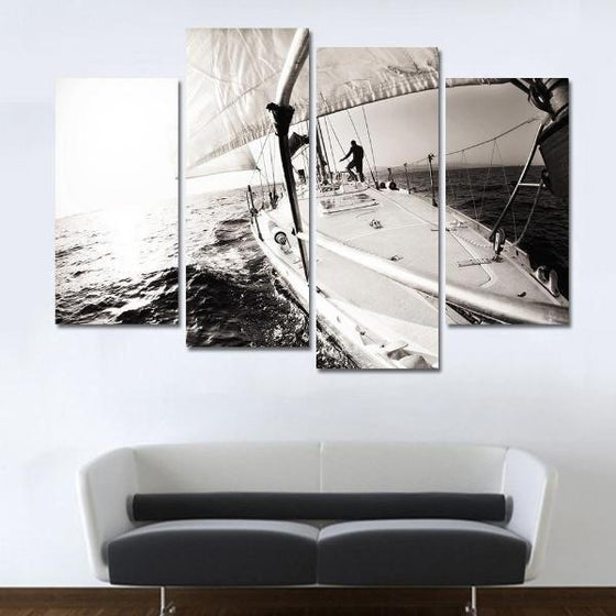 Black & White Boat In The Sea Canvas Wall Art Decor