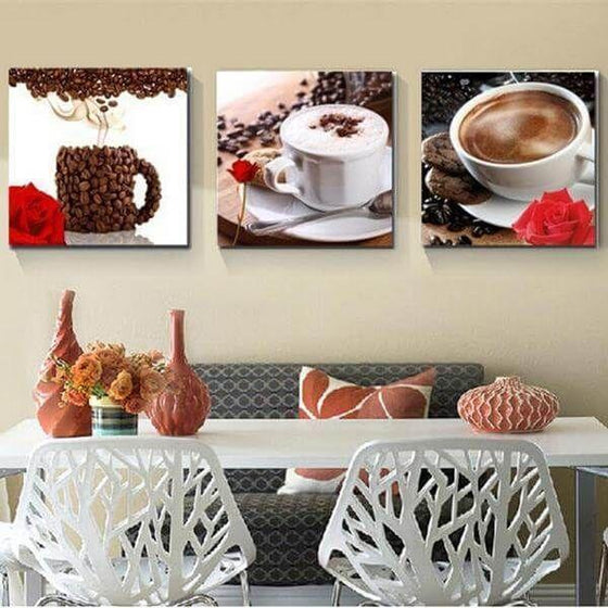 Coffee Cup & Coffee Beans Canvas Wall Art Dining Room