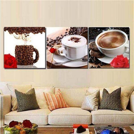 Coffee Cup & Coffee Beans Canvas Wall Art Living Room