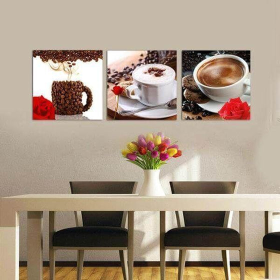 Coffee Cup & Coffee Beans Canvas Wall Art