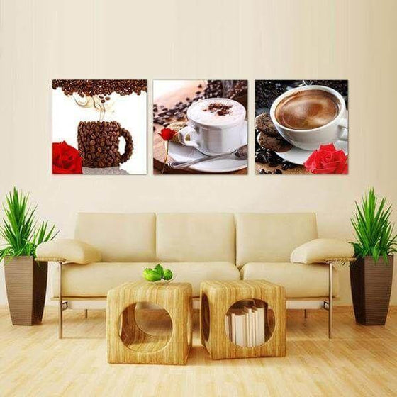 Coffee Cup & Coffee Beans Canvas Wall Art Home Decor