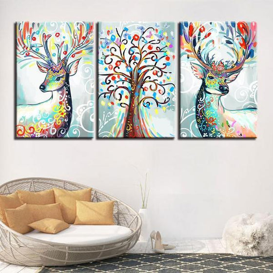 Colorful Deer Antlers Wall Art Living Room