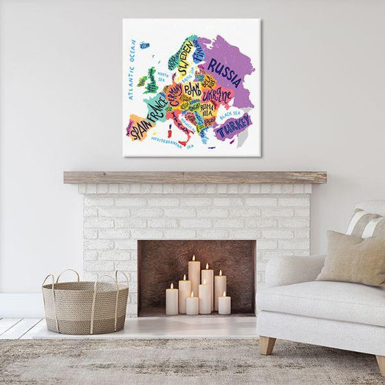Colorful European Map Canvas Wall Art Living Room