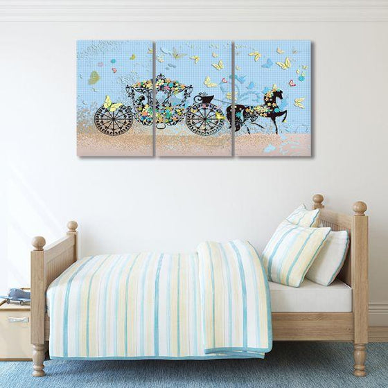 Colorful Floral Carriage 3 Panels Canvas Wall Art Bedroom