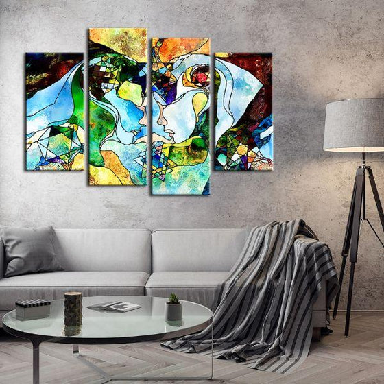 Colorful Geometric Figures 4-Panel Canvas Wall Art Living Room