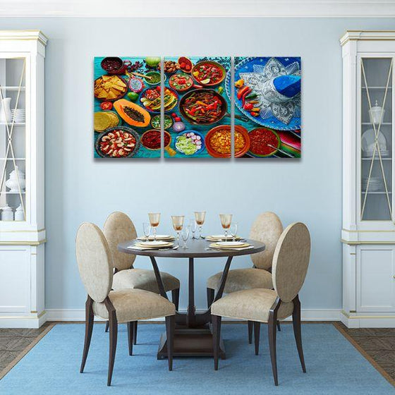 Colorful Mexican Food 3 Panels Canvas Wall Art Dining Room