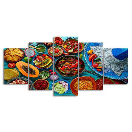 Colorful Mexican Food 5 Panels Canvas Wall Art