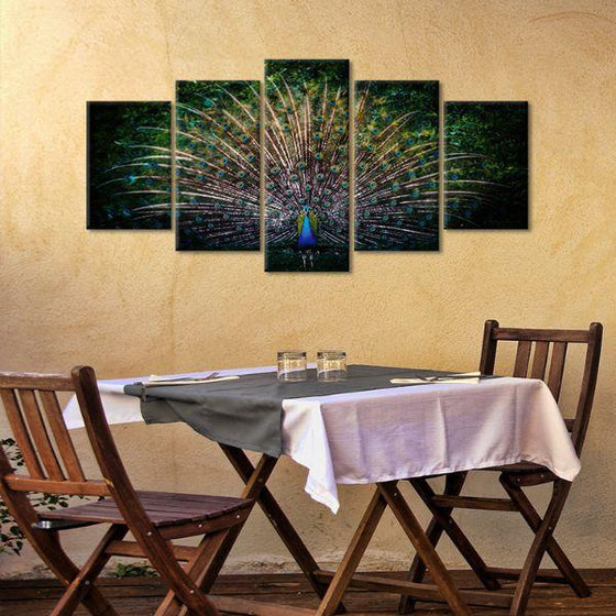 Colorful Peacock Tail 5 Panels Canvas Wall Art Set