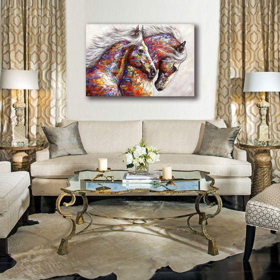 Colorful Running Horses Canvas Wall Art Print