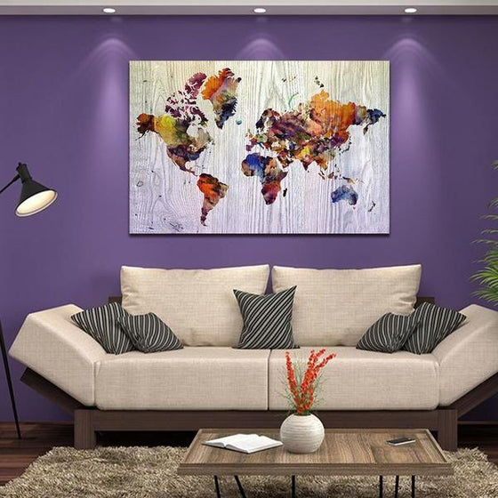 Colorful World Map Canvas Wall Art Living Room