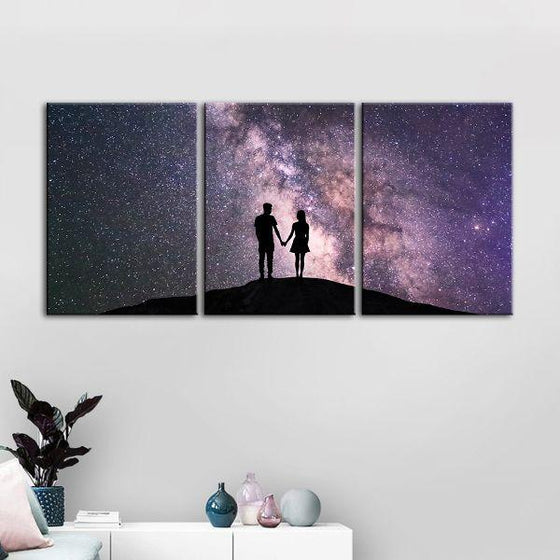 Couple & Starry Night Sky 3-Panel Canvas Wall Art Set