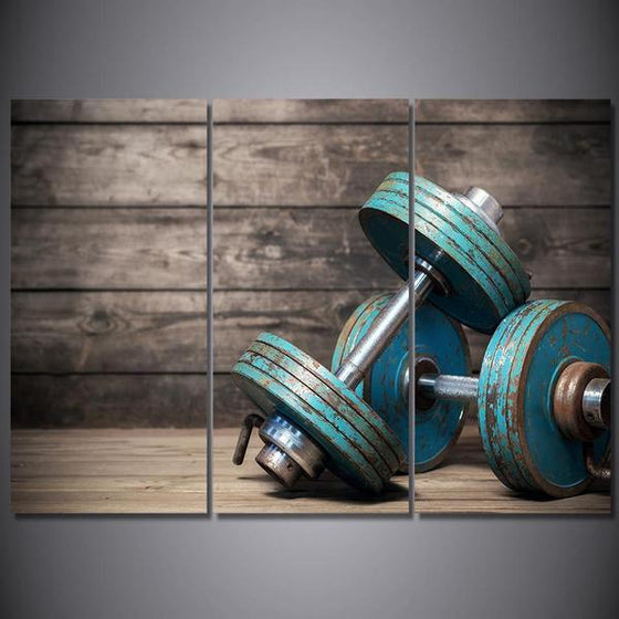 Blue Dumbbells Fitness Bodybuilding Canvas Wall Art