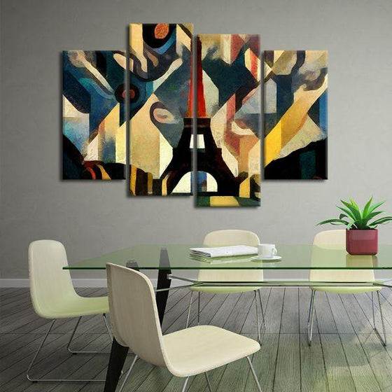 Eiffel Tower Cubism 4 Panels Canvas Wall Art Office
