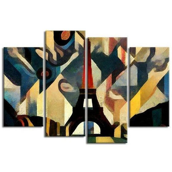 Eiffel Tower Cubism 4 Panels Canvas Wall Art