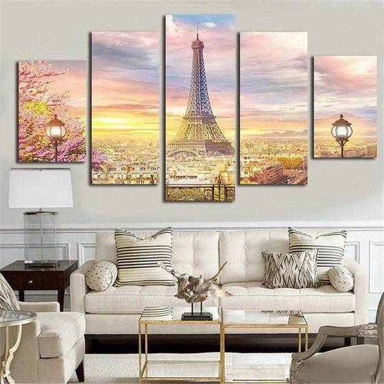 Eiffell Tower Of London 5 Panels Canvas Wall Art Living Room