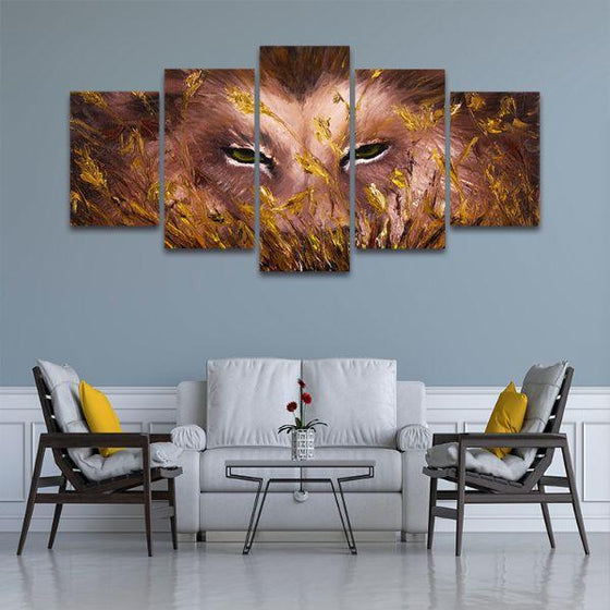Fierce Wild Lion 5 Panels Canvas Wall Art Living Room