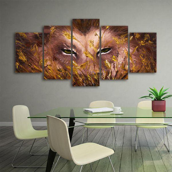 Fierce Wild Lion 5 Panels Canvas Wall Art Office